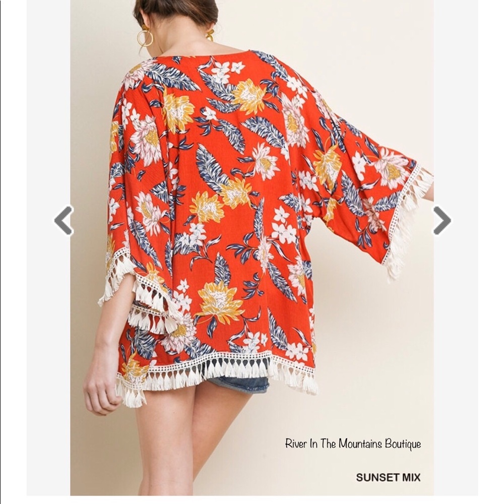 NWT! Boho Floral Open Front Kimono W/Tassel Trim! - Picture 4 of 5